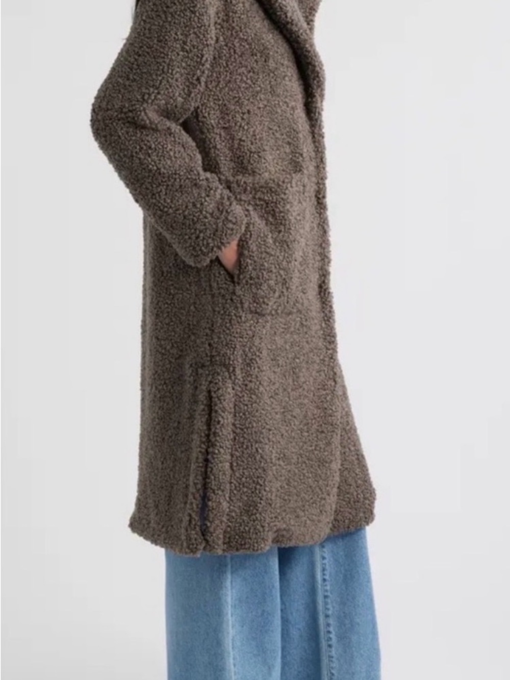 BCBGMaxAzria Taupe Teddy Long Coat with Notch Collar - Picture 2 of 12